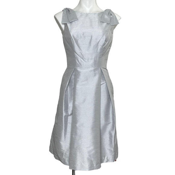 Alfred Sung short bridesmaid dress with bows dove NWT 2 / 4 / 8 - Picture 2 of 8